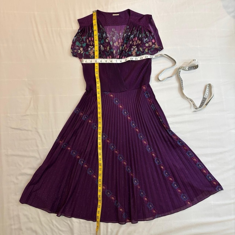 Purple Floral Midi Dress with Micro Pleated Skirt Vintage‎ 70s - Picture 6 of 8